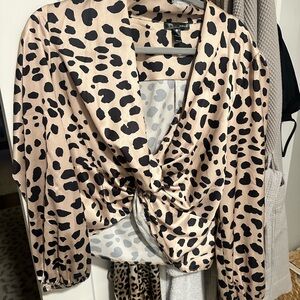 Aqua Leopard Print Blouse in Tan and Black
